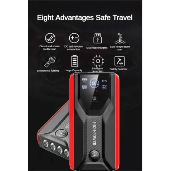 Andowl Qd1090 Φορητός Εκκινητής Μπαταρίας Αυτοκινήτου 15000mAh με Power Bank / USB / Φακό 12V