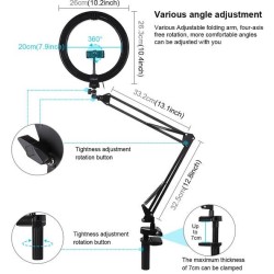 Ring Light Puluz με Ρυθμιζόμενο Βραχίονα - Λάμπα Φωτογράφισης Δακτυλίδι 9,4W PKT3090B