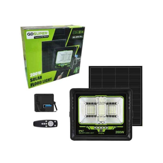 GDSuper Ηλιακός προβολέας τοίχου με τηλεχειριστήριο 200W GD-200L – Solar flood light - TF215900