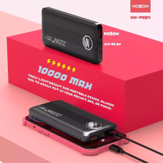 Moxom MX-PB39 Power Bank 10000mAh 22.5W με Θύρα USB-A και Θύρα USB-C Power Delivery Μαύρο