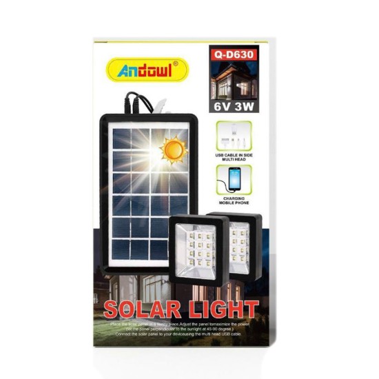 Andowl Ηλιακό σύστημα φωτισμού Ηλιακό Φωτιστικό 3W 6V με Θύρες για Φόρτιση Κινητού Μαύρο Q-D630