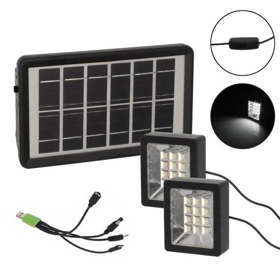 Andowl Ηλιακό σύστημα φωτισμού Ηλιακό Φωτιστικό 3W 6V με Θύρες για Φόρτιση Κινητού Μαύρο Q-D630