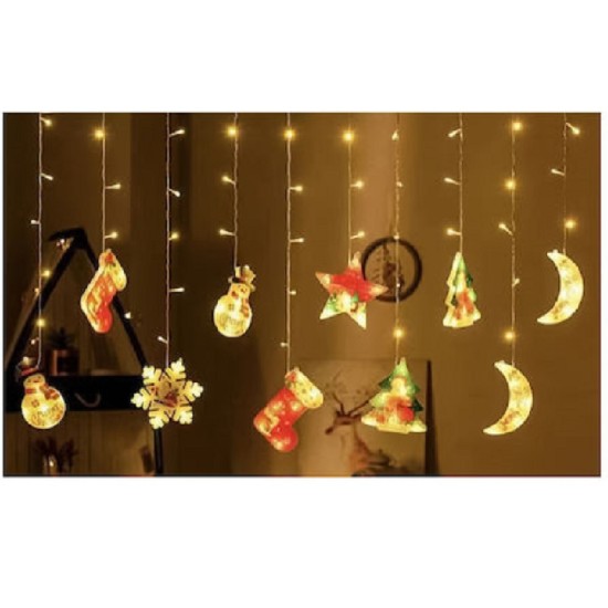 Χριστουγεννιάτικη ασύμμετρη κουρτίνα LED διάφορα σχέδια μήκους 3m