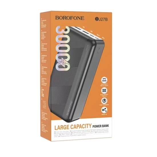 Borofone BJ27B Power Bank 30000mAh με 2 Θύρες USB-A και Θύρα USB-C Black
