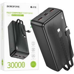 Borofone Power Bank 30000mAh με Eνσωματωμένα Καλώδια Φόρτισης και Θύρες USB-A, USB-C Μαύρο BJ57B