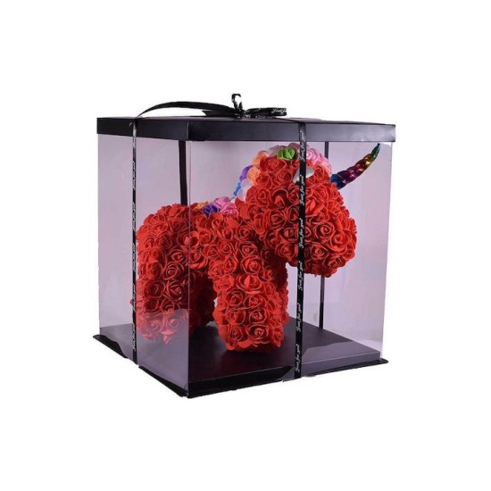 Μονόκερος από Τεχνητά Τριαντάφυλλα Κόκκινο 38cm Σε Κουτί
