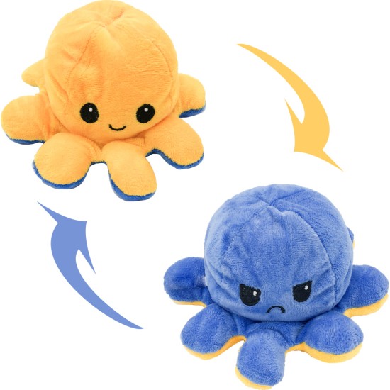 Reversible octapus plush λούτρινο χταπόδι που αλλάζει διάθεση με μία κίνηση - Small - Κίτρινο/Blue