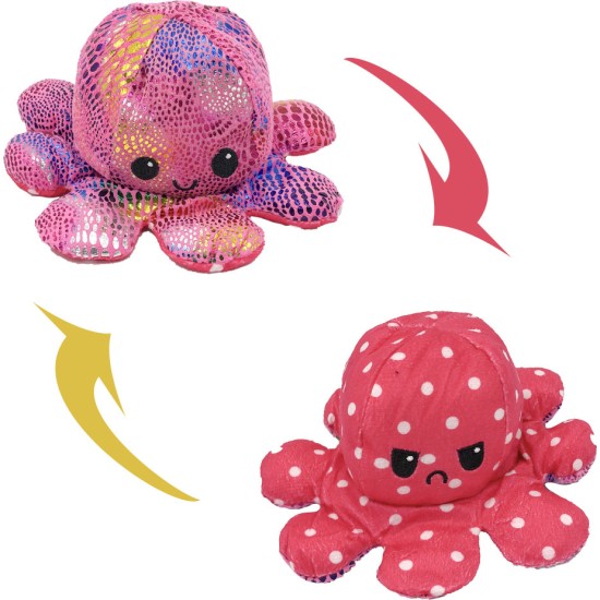 Reversible octapus plush λούτρινο χταπόδι που αλλάζει διάθεση με μία κίνηση - Blue Dots-Glitter