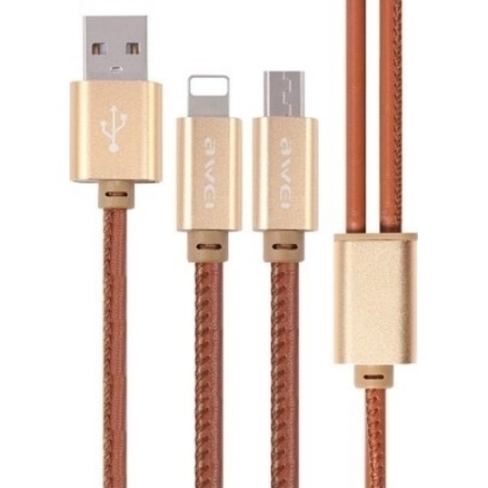 Kαλώδιο Awei CL-987 Cowboy Leather Charging Cable USB σε Lightning-Micro Usb (1m) Gold