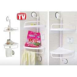 Corner Shelf Magic Suction Cup Γωνιακή Επιτοίχια Ραφιέρα Μπάνιου Πλαστική με 2 Ράφια και Βεντούζες