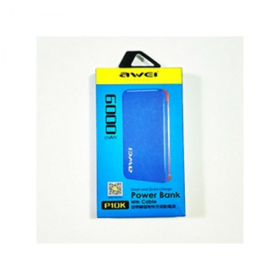 Power Bank 6000mah Φορητή Μπαταρία με οθόνη LCD AWEI P10K ΜΠΛΕ
