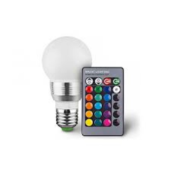 Βιδωτή LED λάμπα 3W / E27 με χειριστήριο που αλλάζει χρώματα GL-32098