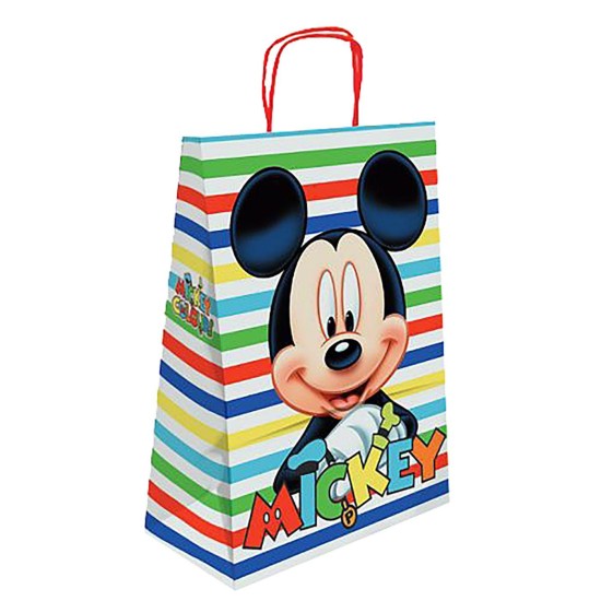 Τσάντα δώρου χάρτινη mickey άσπρη με ρίγες (32cm) 32x24x10cm Disney