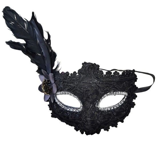 Μάσκα Κοκκάλινη με Φτερό & Δαντέλα 19χ22cm Carnavalista 232694