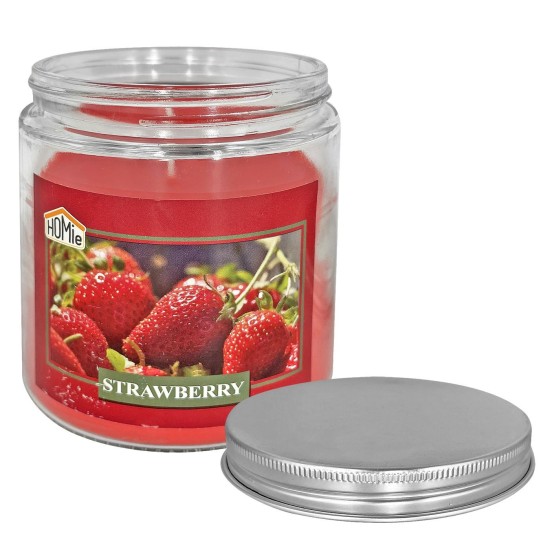 Κερί Φράουλα σε Βάζο Γυάλινο με Καπάκι 10x9,5cm,  545g Gross, 280g net Homie 57502