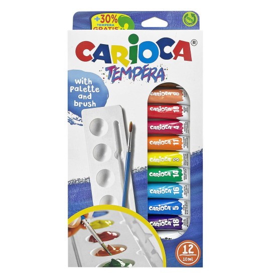 Σετ τέμπερες 12 χρωμάτων carioca με παλέτα και πινέλο 12x7,5ml Carioca 40012