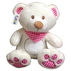 Αρκουδάκι λευκό με καρώ μαντήλι 35cm ToyMarkt 99485