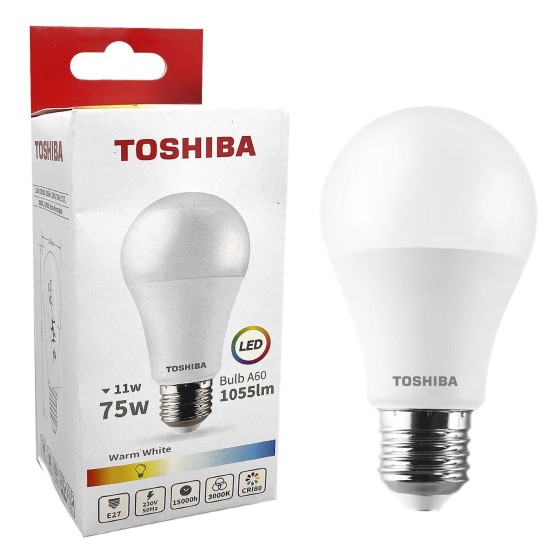 Λάμπα led toshiba για ντουί e27 θερμό λευκό 230v n_std a60 e27 11w 3000k γωνία δέσμης 180 μοίρες  Toshiba 00168806