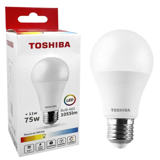Λάμπα led toshiba για ντουί e27 θερμό λευκό 230v n_std a60 e27 11w 4000k γωνία δέσμης 180 μοίρες  Toshiba 00168807