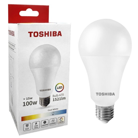 Λάμπα led toshiba για ντουί e27 ψυχρό λευκό 230v n_std a70 15w 6500k γωνία δέσμης 180 μοίρες  Toshiba 00168811