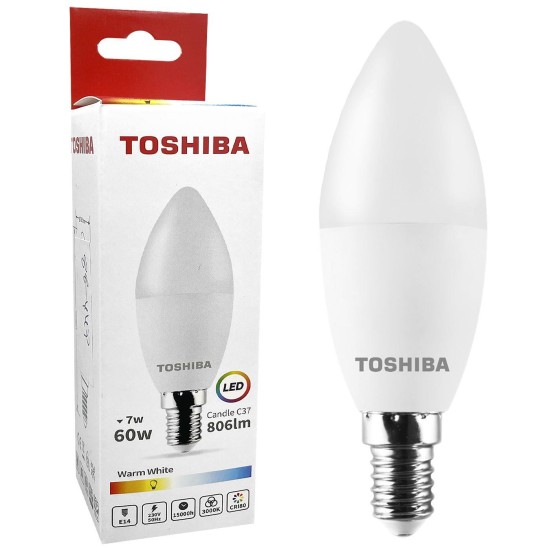 Λάμπα led toshiba κερί για ντουί e14 θερμό λευκό 230v n_std c37 e14 7w 3000k  Toshiba 00168835