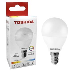 Λάμπα led toshiba για ντουί e14 θερμό λευκό 230v n_std g45 e14 7w 3000k γωνία δέσμης 180 μοίρες  Toshiba 00168855