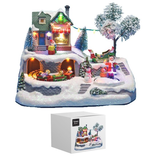Χωριό xmas "Άγιος & τραινάκι" 23,5x17x16cm Xmasfest 1132390 ΧΩΡΙΟ XMAS ΦΩΣ-ΚΙΝΗΣΗ ΑΓΙΟΣ & ΤΡΑΙΝΑΚΙ 23cm