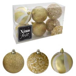 Μπάλες 3 χρυσά σχέδια πακ=6τεμ φ8 Φ8cm Xmasfest 1132841