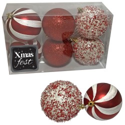 Μπάλες 3 σχέδια κόκκινο πακ=6τεμ φ7cm Φ7cm Xmasfest 1132848