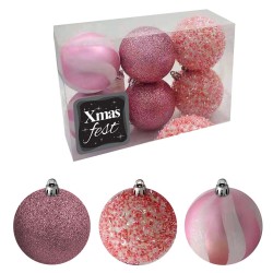 Μπάλες 3 σχέδια ροζ πακ=6τεμ φ7cm Φ7cm Xmasfest 1132849