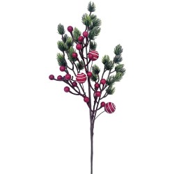 Κλωνάρι πεύκο με γκι και χιονισμένες μπάλες 55x18cm Xmasfest 1132852