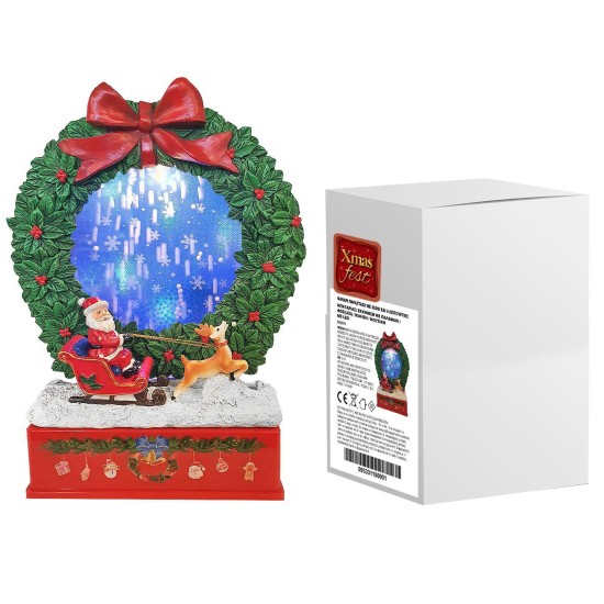 Φανάρι παράσταση στεφάνι με χιόνι και 4 λειτουργίες 27xΦ21cm Xmasfest 1133331