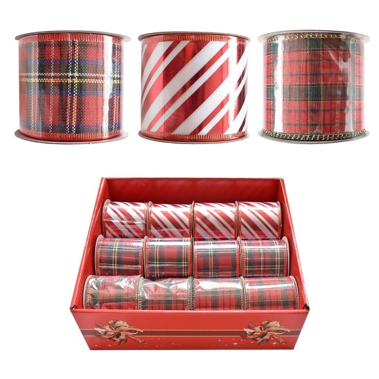 Κορδέλα χριστουγέννων καρό-ριγέ 6,3cm x5,5m Xmasfest 1133467