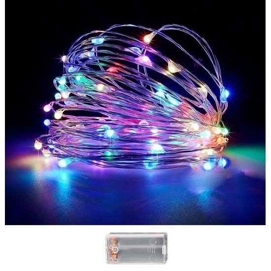 100 λαμπάκια led copper μπαταρίας πολύχρωμα σε σειρά με controller ip20 10,3m Xmasfest 1133508