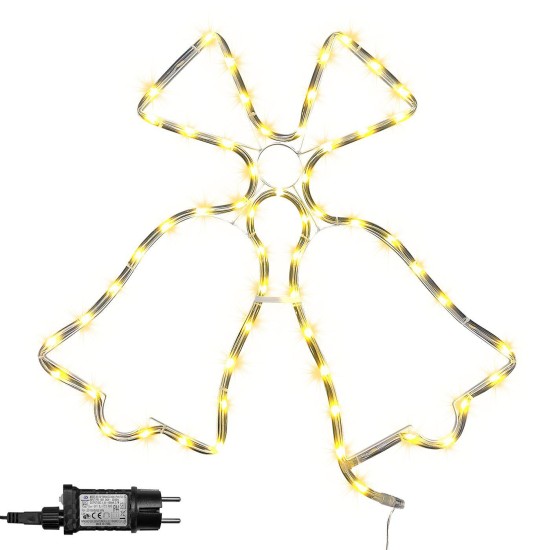 Καμπάνες φωτοσωλήνας 60 led 3m λευκό θερμό με προγράμματα ip44 Φ11mm 3m φωτοσωλήνας (+3m extra καλώδιο) 58x56cm Xmasfest 1133524