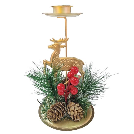 Κηροπήγιο για μακρύ κερί με ελάφι 15,5x8cm Xmasfest 1133789