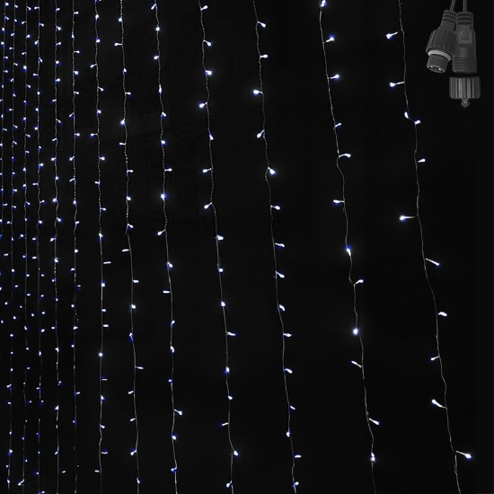 100 Λαμπάκια LED Λευκό Ψυχρό Κουρτίνα με Επέκταση & Προγράμματα IP44 90x80cm (δεν Περιέχεται ο Μετασχηματιστής) Xmasfest 1133887