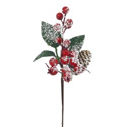 Κλαδί με γκι Χιονισμένα & Κουκουνάρι 27cm Xmasfest 1133897