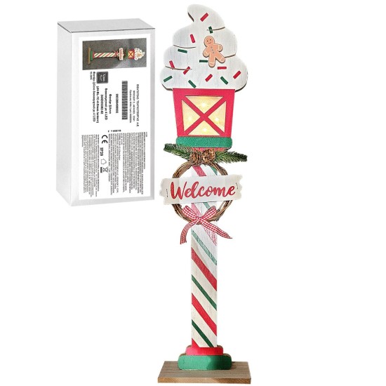 Φανάρι Ξύλινο Διακοσμητικό με 4 LED 58x15x7cm Xmasfest 1133914