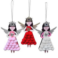 Στολίδι Ξύλινο Αγγελάκι με Φουντίτσες 14x10cm Xmasfest 1134037