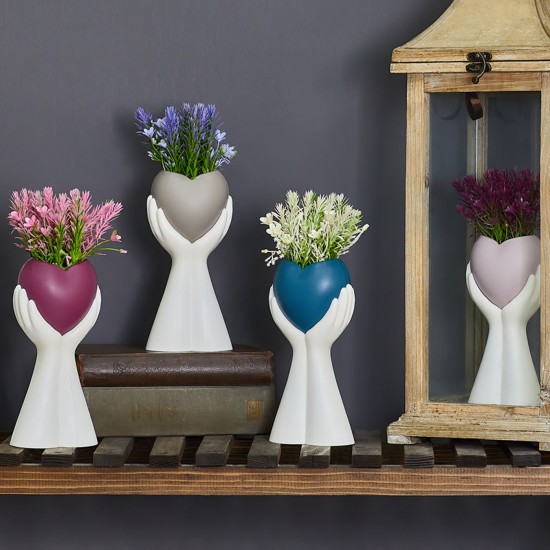 Διακοσμητική γλάστρα σε παλάμη με άνθη 25x10cm Homie 423007