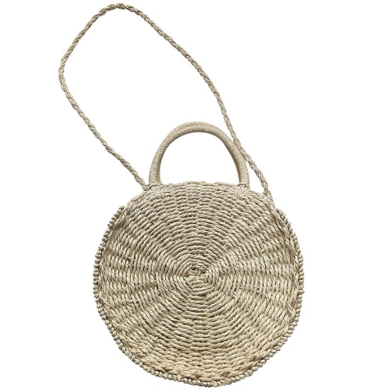 Τσάντα Στρογγυλή Ψαθόχαρτο Λευκή Φ28cm SummerTiempo 622560