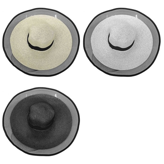 Καπέλο Γυναικείο Ψαθόχαρτο Κορδέλα και Τούλι 50cm SummerTiempo 622746