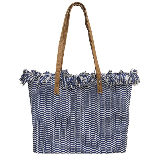 Τσάντα Παραλίας Cotton Μπλε με Κρόσια 50x35x14cm SummerTiempo 623138