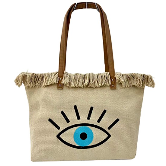 Τσάντα Παραλίας Cotton Μάτι 50x36x14cm SummerTiempo 623144 Τσάντα Παραλίας Cotton Μάτι 50x36x14cm SummerTiempo 623144