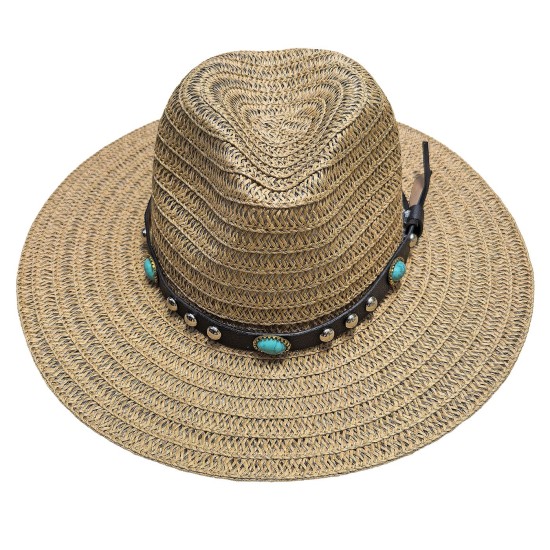 Καπέλο Ψαθόχαρτο Cowboy Δέρμα Τυρκουάζ Πέτρες ø36cm SummerTiempo 623347