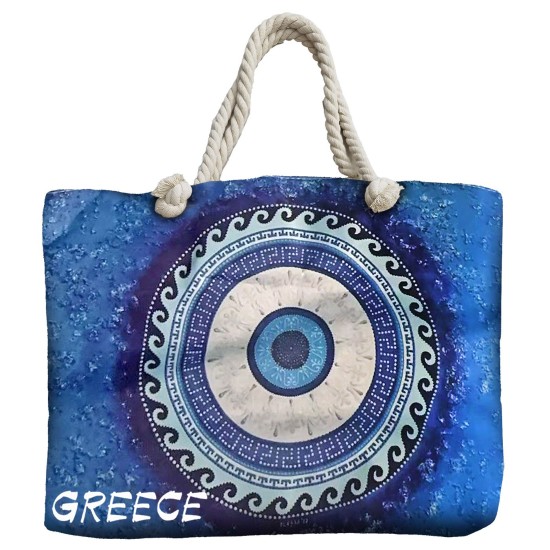 Τσάντα Παραλίας με Σχέδιο Μάτι Greece 54x37x15cm SummerTiempo 623370