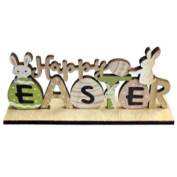 Ξύλινο Happy Easter με δύο Λαγούς 23x10,5x4cm Bunny's 932203