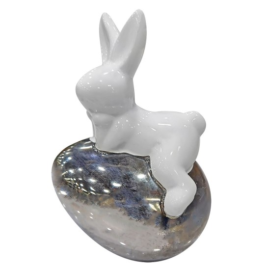 Λαγός Κεραμικός σε Ασημί Αυγό 14x19cm Bunny's 932225
