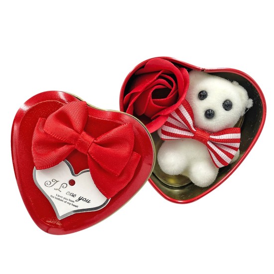 Κουτί Καρδιά Μικρή 1 Τριαντάφυλλο & Αρκούδο 7x7x4cm Homie 423069